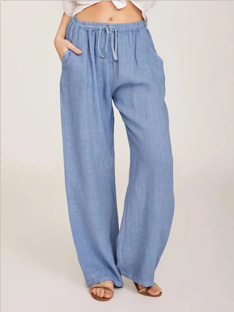 Summer and Autumn New Casual Women's Wear in Europe, America, and Europe Large Loose Cotton Hemp Casual Pants - 3KDyn